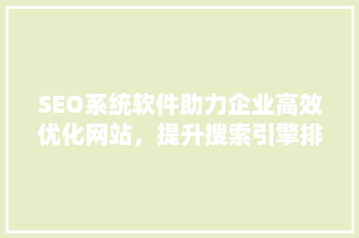 SEO系统软件助力企业高效优化网站，提升搜索引擎排名