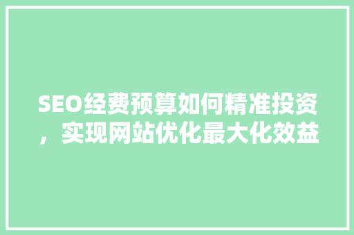 SEO经费预算如何精准投资，实现网站优化最大化效益