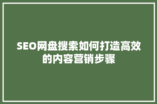 SEO网盘搜索如何打造高效的内容营销步骤