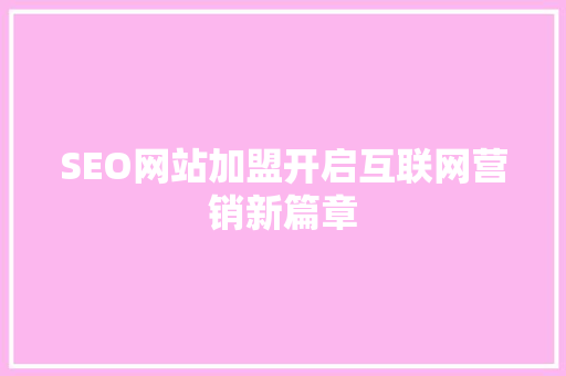 SEO网站加盟开启互联网营销新篇章