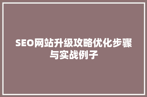 SEO网站升级攻略优化步骤与实战例子