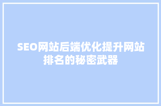 SEO网站后端优化提升网站排名的秘密武器