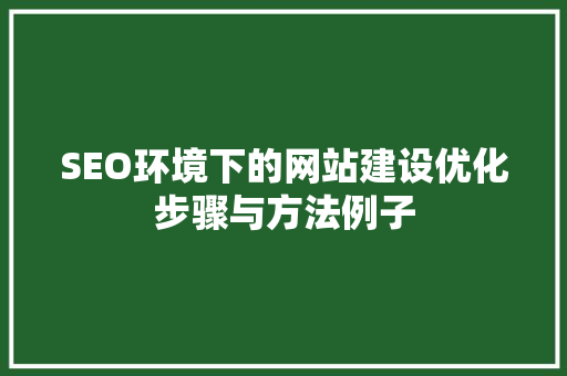 SEO环境下的网站建设优化步骤与方法例子