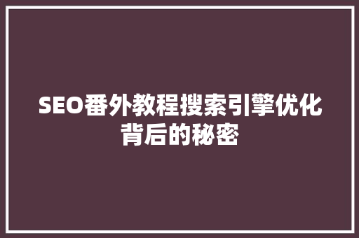 SEO番外教程搜索引擎优化背后的秘密