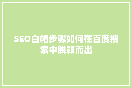 SEO白帽步骤如何在百度搜索中脱颖而出