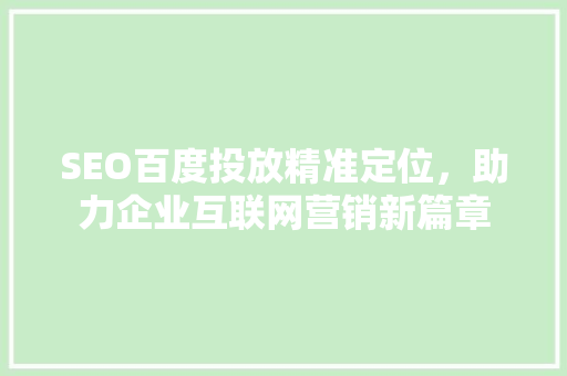 SEO百度投放精准定位，助力企业互联网营销新篇章