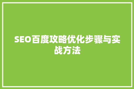 SEO百度攻略优化步骤与实战方法