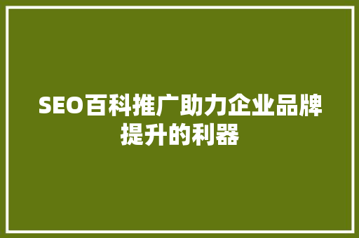 SEO百科推广助力企业品牌提升的利器