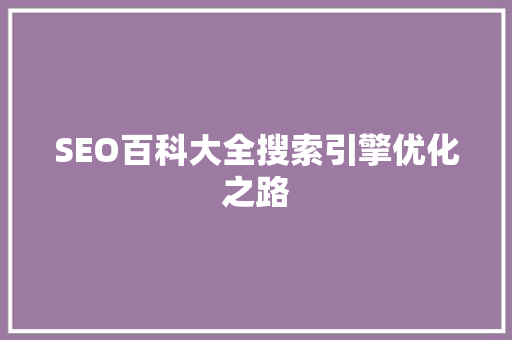 SEO百科大全搜索引擎优化之路