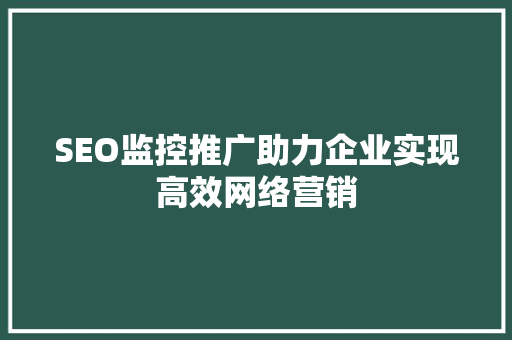 SEO监控推广助力企业实现高效网络营销