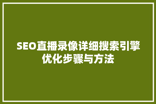 SEO直播录像详细搜索引擎优化步骤与方法