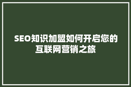 SEO知识加盟如何开启您的互联网营销之旅