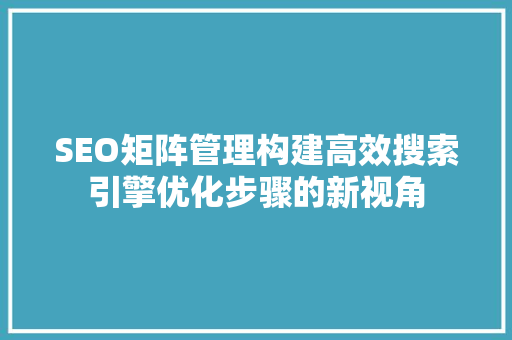 SEO矩阵管理构建高效搜索引擎优化步骤的新视角