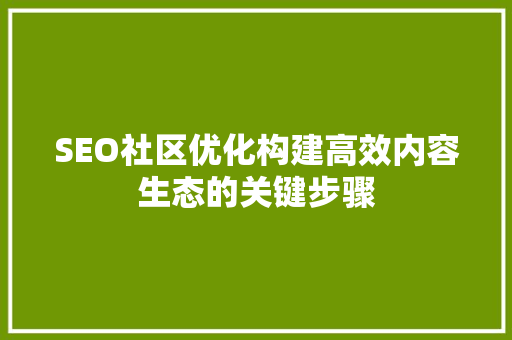 SEO社区优化构建高效内容生态的关键步骤