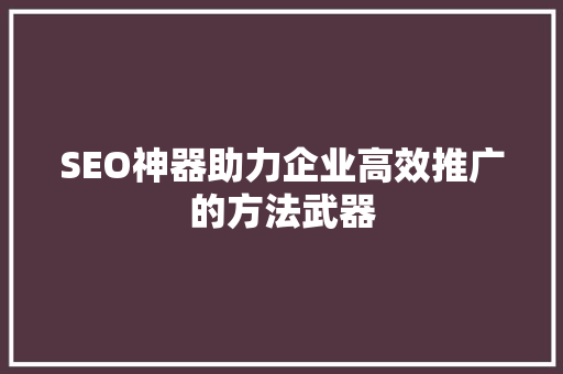 SEO神器助力企业高效推广的方法武器