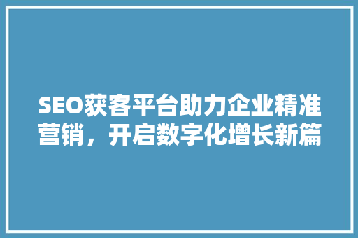 SEO获客平台助力企业精准营销，开启数字化增长新篇章