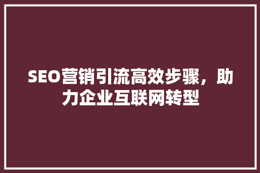 SEO营销引流高效步骤，助力企业互联网转型