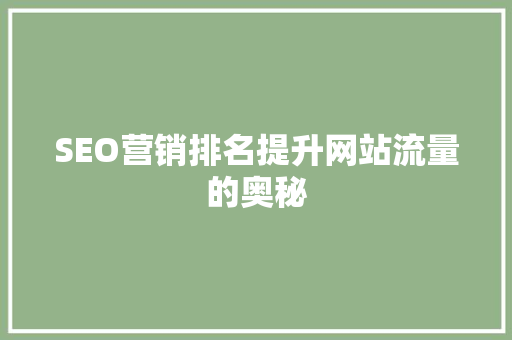 SEO营销排名提升网站流量的奥秘