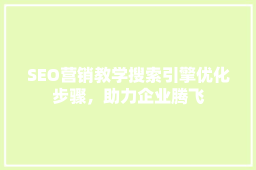 SEO营销教学搜索引擎优化步骤，助力企业腾飞