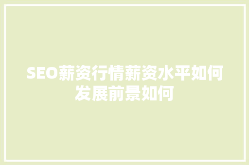 SEO薪资行情薪资水平如何发展前景如何