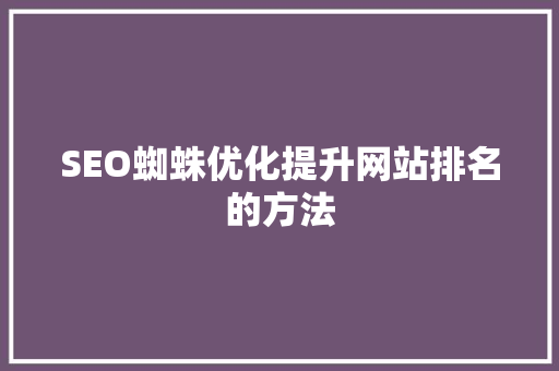 SEO蜘蛛优化提升网站排名的方法