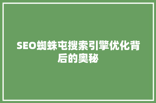 SEO蜘蛛屯搜索引擎优化背后的奥秘