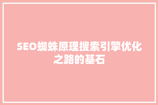 SEO蜘蛛原理搜索引擎优化之路的基石