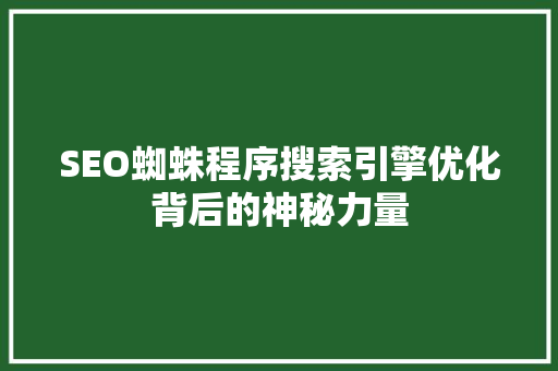 SEO蜘蛛程序搜索引擎优化背后的神秘力量