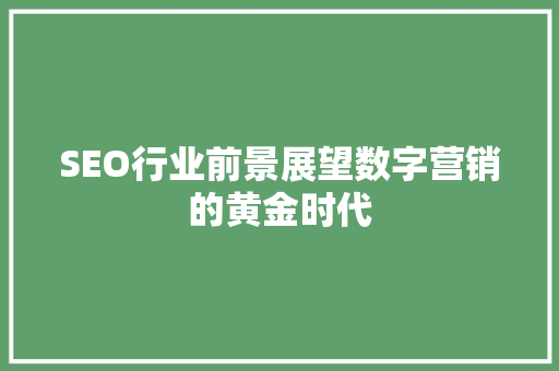 SEO行业前景展望数字营销的黄金时代