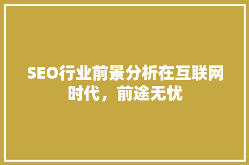 SEO行业前景分析在互联网时代，前途无忧