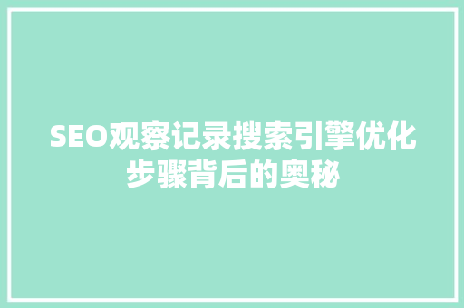 SEO观察记录搜索引擎优化步骤背后的奥秘