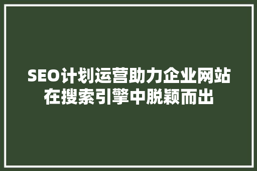 SEO计划运营助力企业网站在搜索引擎中脱颖而出