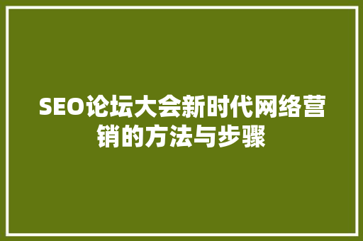 SEO论坛大会新时代网络营销的方法与步骤