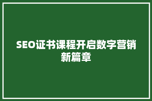 SEO证书课程开启数字营销新篇章