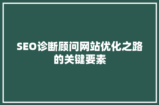 SEO诊断顾问网站优化之路的关键要素