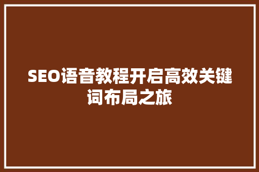 SEO语音教程开启高效关键词布局之旅