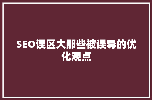 SEO误区大那些被误导的优化观点