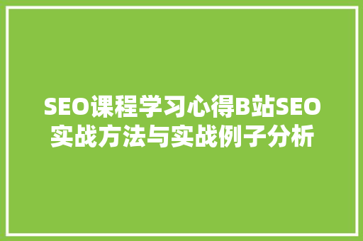 SEO课程学习心得B站SEO实战方法与实战例子分析