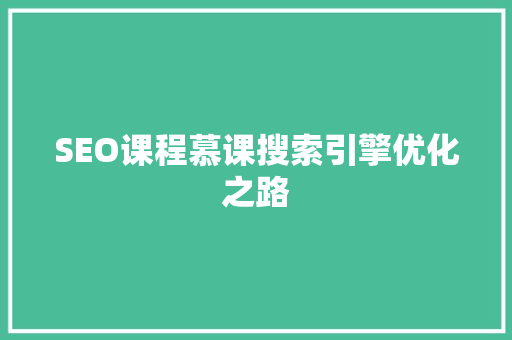 SEO课程慕课搜索引擎优化之路