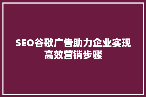 SEO谷歌广告助力企业实现高效营销步骤