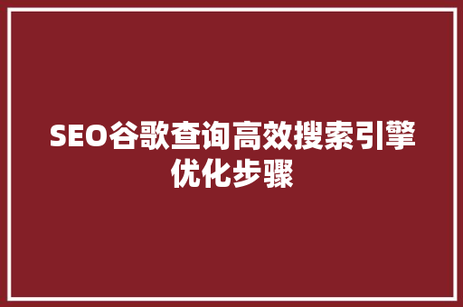 SEO谷歌查询高效搜索引擎优化步骤