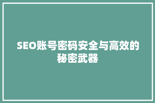 SEO账号密码安全与高效的秘密武器