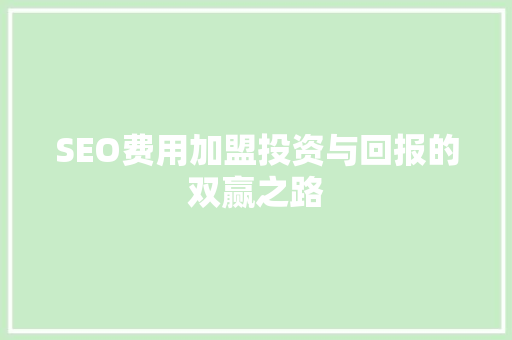 SEO费用加盟投资与回报的双赢之路