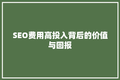 SEO费用高投入背后的价值与回报