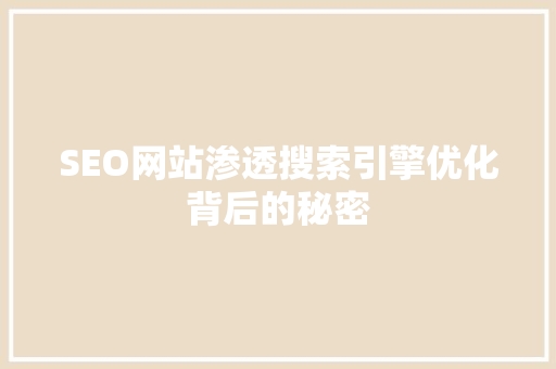 SEO网站渗透搜索引擎优化背后的秘密