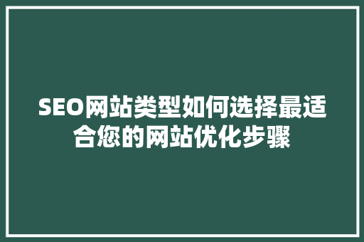 SEO网站类型如何选择最适合您的网站优化步骤