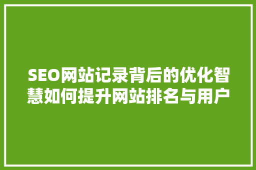 SEO网站记录背后的优化智慧如何提升网站排名与用户体验