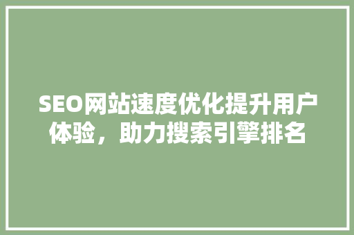 SEO网站速度优化提升用户体验，助力搜索引擎排名