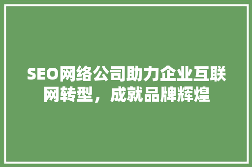 SEO网络公司助力企业互联网转型，成就品牌辉煌