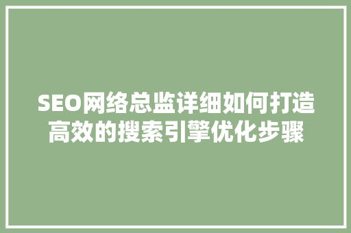 SEO网络总监详细如何打造高效的搜索引擎优化步骤